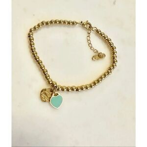 Aqua and gold color heart beaded bracelet